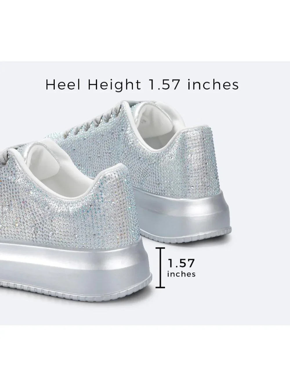 🆕Women's Silver Sparkly Glitter Bling Tennis Rhinestone Platform Sneakers